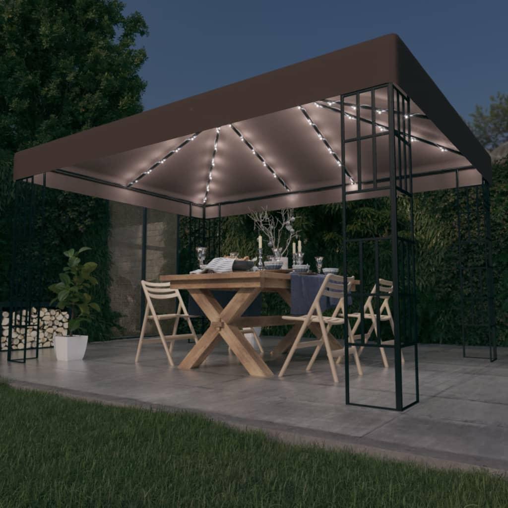 Pavillon Med Led-lyskæder 4x3 M Gråbrun