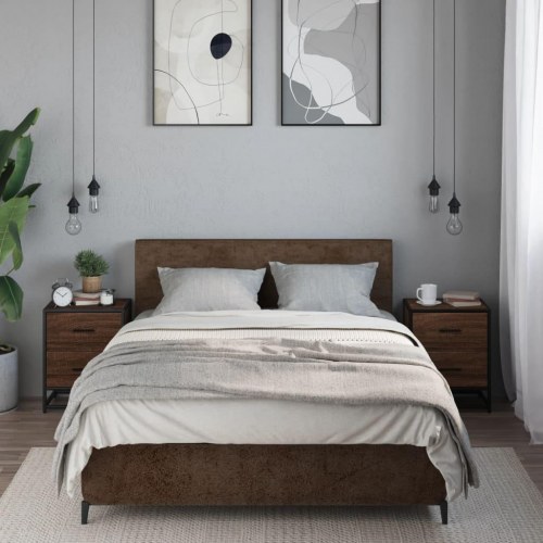 Sengeborde 2 stk. 40x31x50 cm konstrueret træ brun egetræsfarve