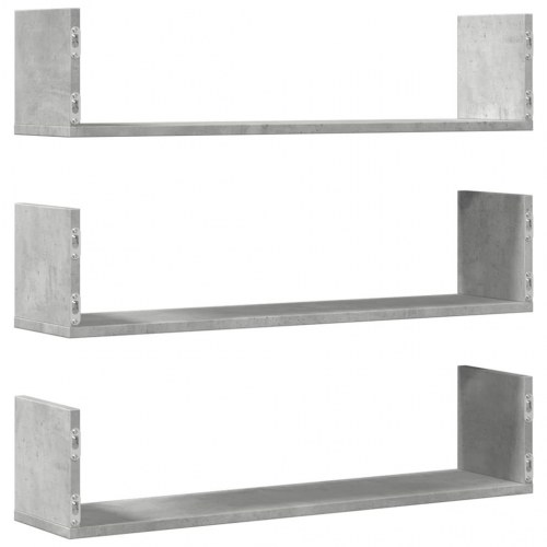 Væghylder 3 stk. - 80 × 18 × 18 cm i konstrueret træ, betongrå