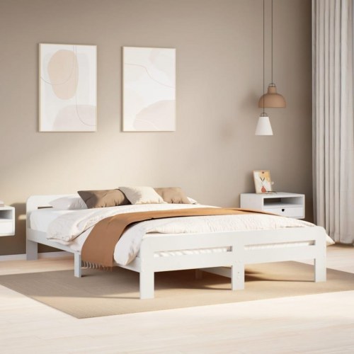 Sengeramme uden madras 160x200 cm massivt fyrretræ hvid