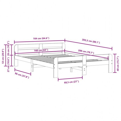 Sengeramme uden madras 160x200 cm massivt fyrretræ hvid