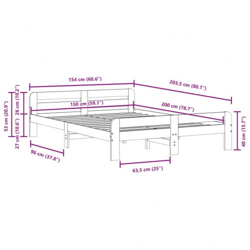 Sengeramme i massivt fyrretræ 150 x 200 cm - gyldenbrun