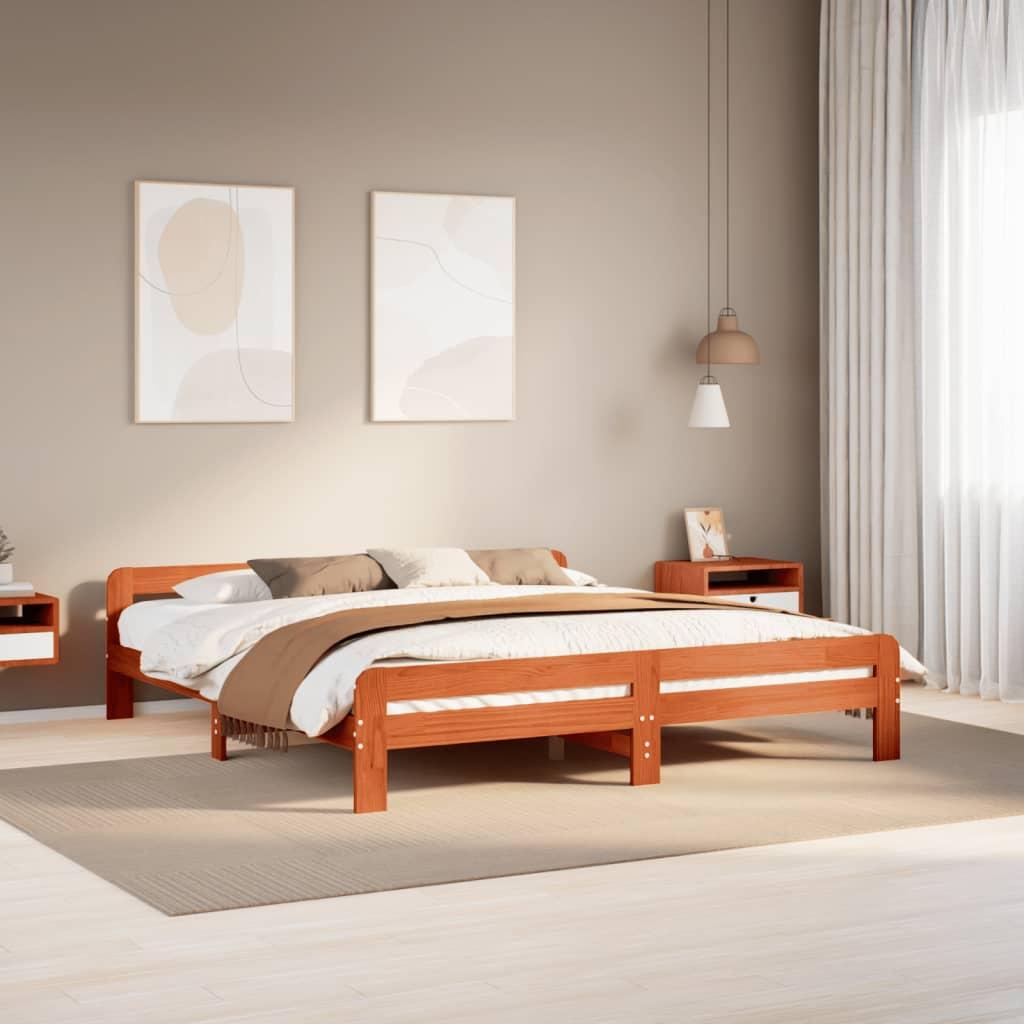 Sengeramme i massivt fyrretræ 180x200 cm - gyldenbrun, med lamelbund