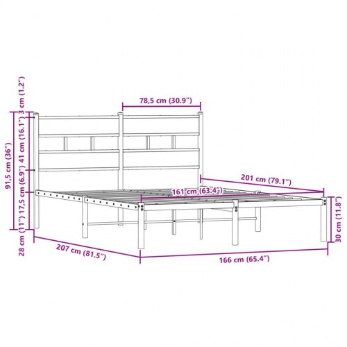 Sengeramme med sengegavl 160 x 200 cm - brunt eg