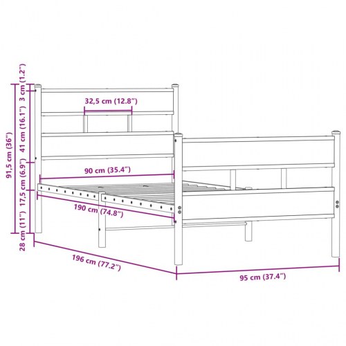 Sengeramme med sengegavl 90 x 190 cm - brunt eg