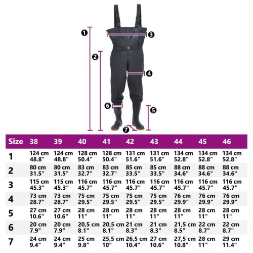 Waders med støvler og bælte str. 38 sort