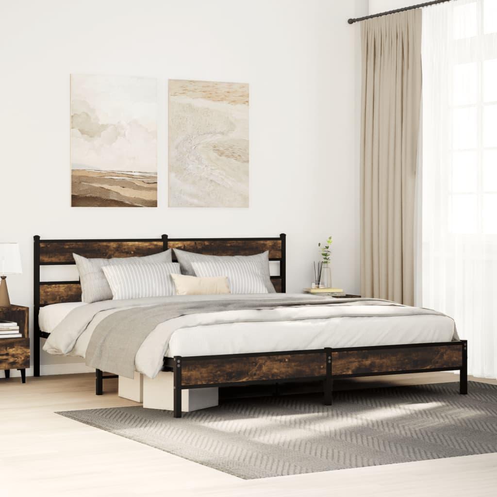 Sengeramme Uden Madras Metal Etræsfarve Røget Eg - med sengegavl og lavt fodgærde / 193 x 203 cm