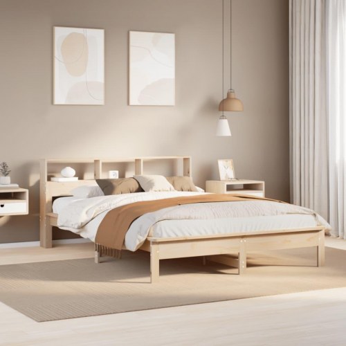 Sengeramme med reol uden madras 120 x 200 cm - massivt fyrretræ