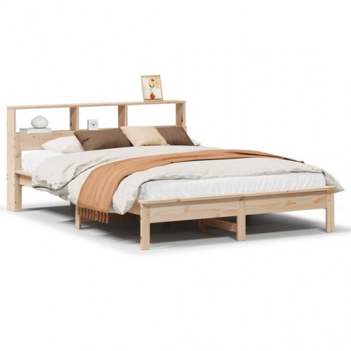 Sengeramme med reol uden madras 120 x 200 cm - massivt fyrretræ