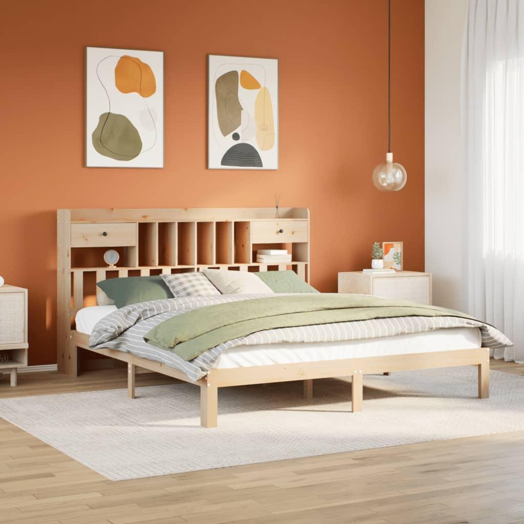 Seng med reol 180x200 cm i massivt fyrretræ - uden madras