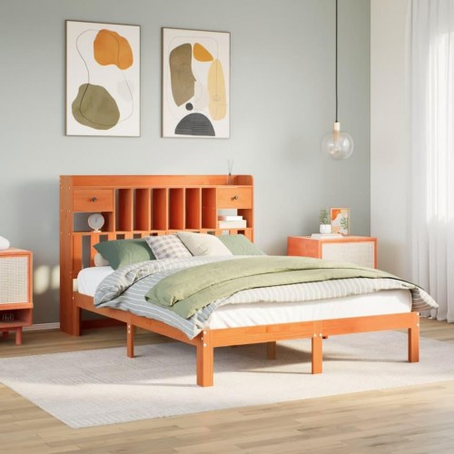 Seng med reol uden madras 120x200cm massivt fyrretræ gyldenbrun