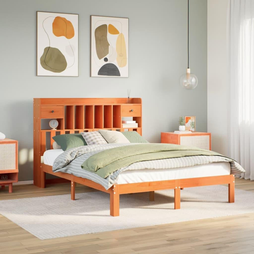 Seng med reol uden madras 120x200cm massivt fyrretræ gyldenbrun