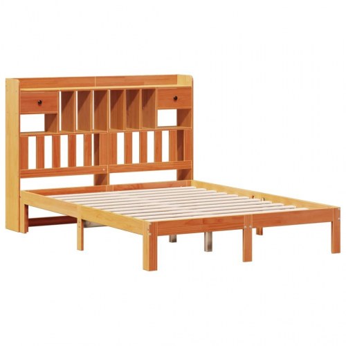 Seng med reol uden madras 120x200cm massivt fyrretræ gyldenbrun