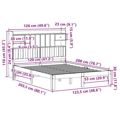 Seng med reol uden madras 120x200cm massivt fyrretræ gyldenbrun