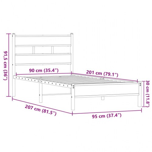 Sengeramme 90 x 200 cm med lameller uden madras - brun egetræ