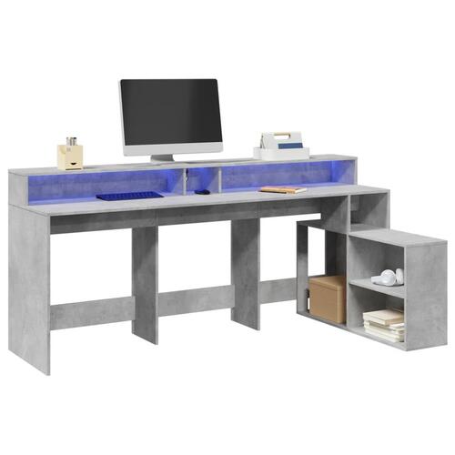 Skrivebord med LED-lys 200x104x91 cm konstrueret træ betongrå