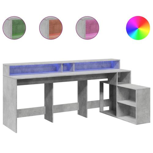 Skrivebord med LED-lys 200x104x91 cm konstrueret træ betongrå
