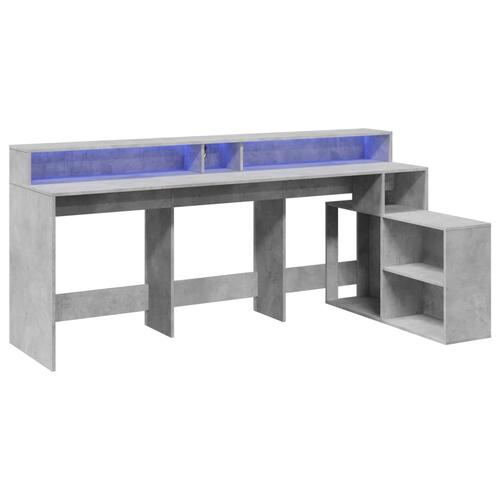 Skrivebord med LED-lys 200x104x91 cm konstrueret træ betongrå