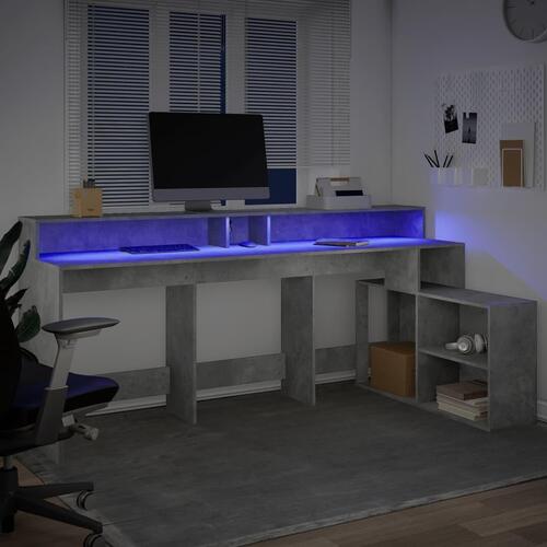 Skrivebord med LED-lys 200x104x91 cm konstrueret træ betongrå