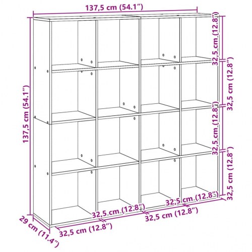 Bogreol i konstrueret træ 137,5 x 29 x 137,5 cm - hvid