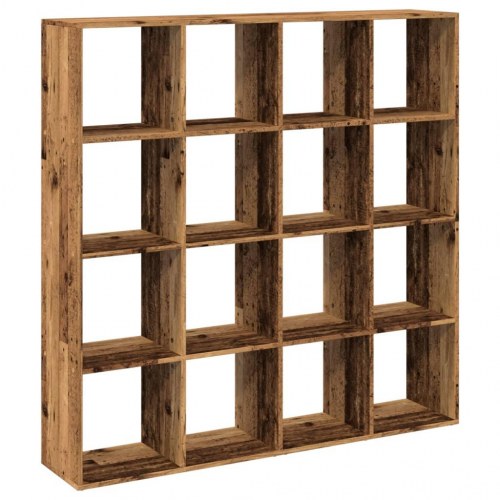 Bogreol med 16 rum - antikt træ, 137,5 x 29 x 137,5 cm