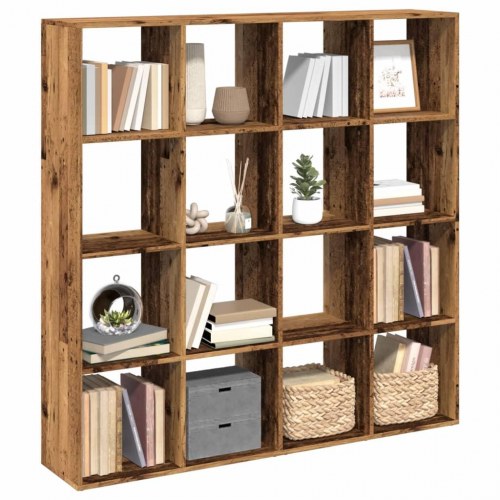 Bogreol med 16 rum - antikt træ, 137,5 x 29 x 137,5 cm