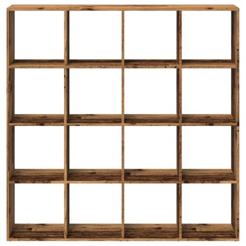 Bogreol med 16 rum - antikt træ, 137,5 x 29 x 137,5 cm