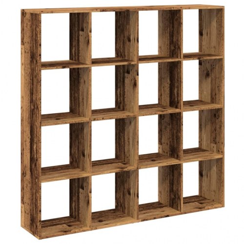 Bogreol med 16 rum - antikt træ, 137,5 x 29 x 137,5 cm