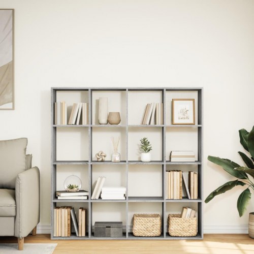 Bogreol 137,5 x 29 x 137,5 cm med 16 rum - grå sonoma-eg