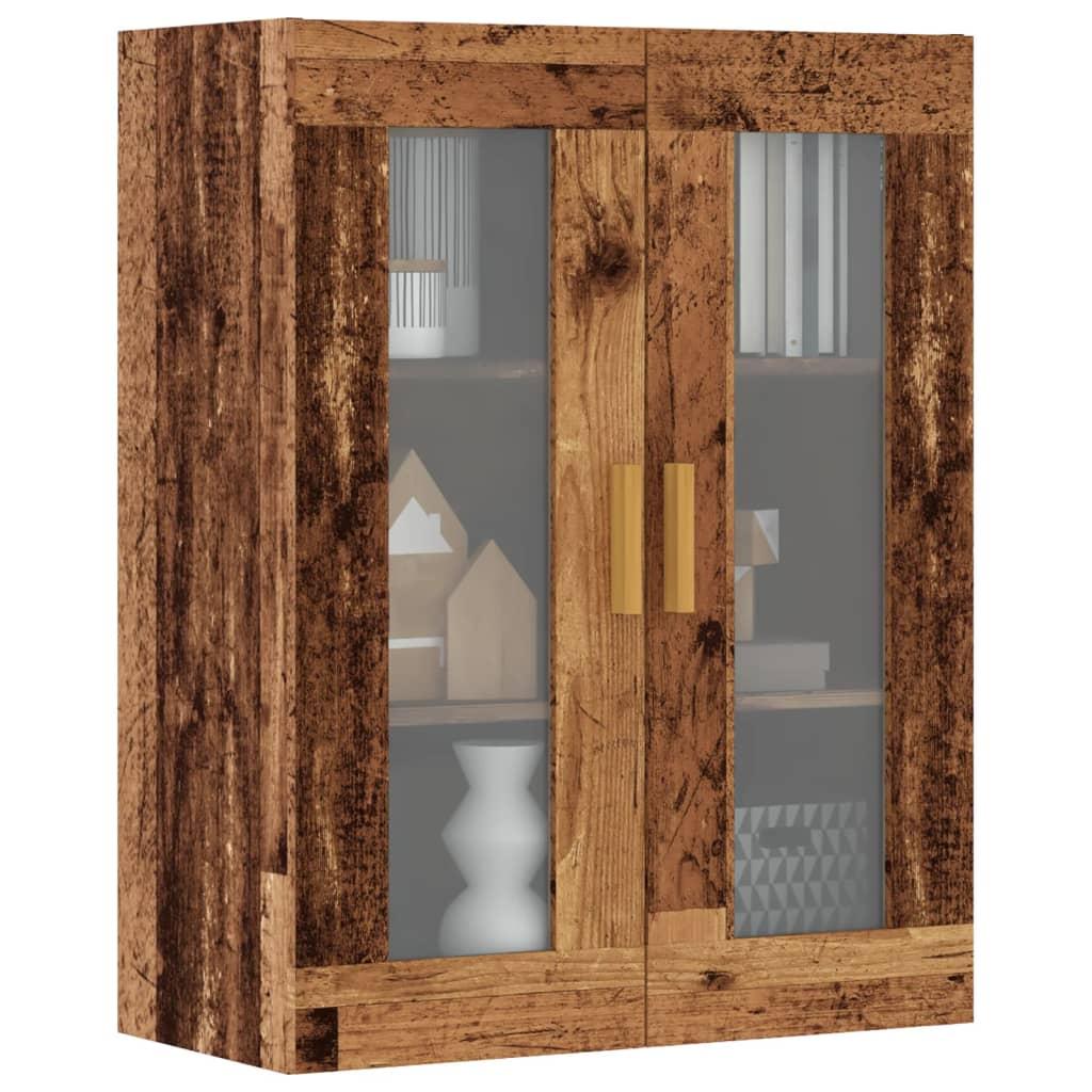 Vægskab 69,5×34×90 cm - gammelt træ-look med glaslåger