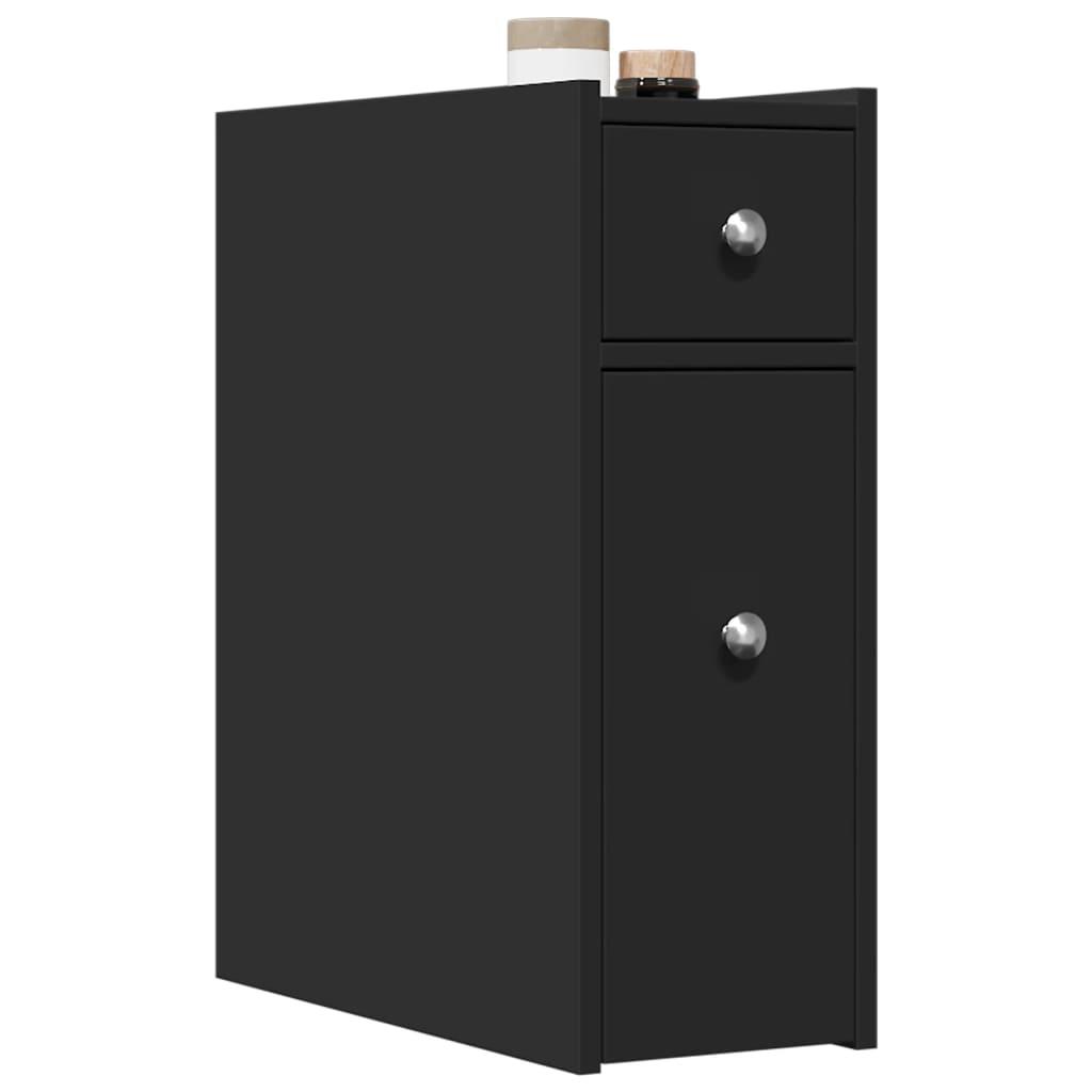 Smalt Badeværelsesskab Med Hjul Konstrueret Træ - Sort