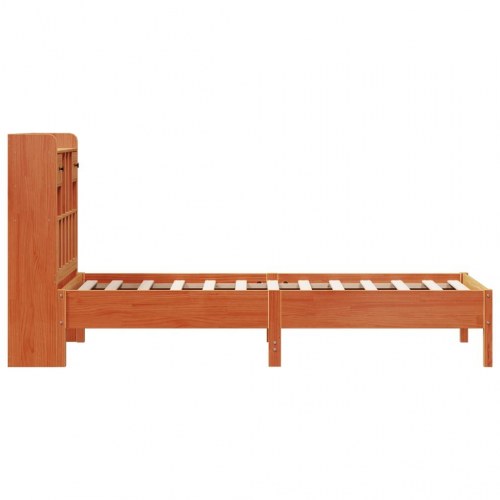 Seng med reol uden madras 90x200 cm massivt fyrretræ gyldenbrun