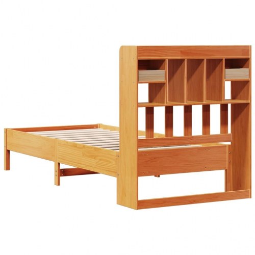 Seng med reol uden madras 90x200 cm massivt fyrretræ gyldenbrun