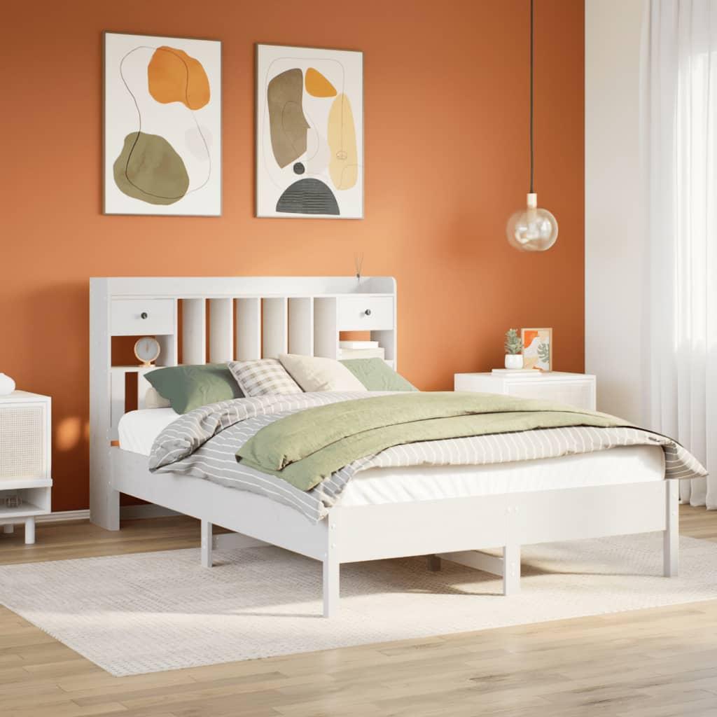 vidaXL Seng med Reol - Dobbeltseng i Massivt Fyrretræ - 140x190 cm - Hvid