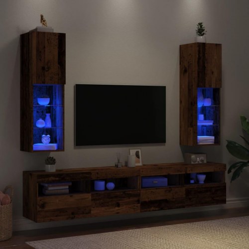 Tv-borde med LED-lys - 2 stk., 30,5 × 30 × 102 cm, gammelt trælook