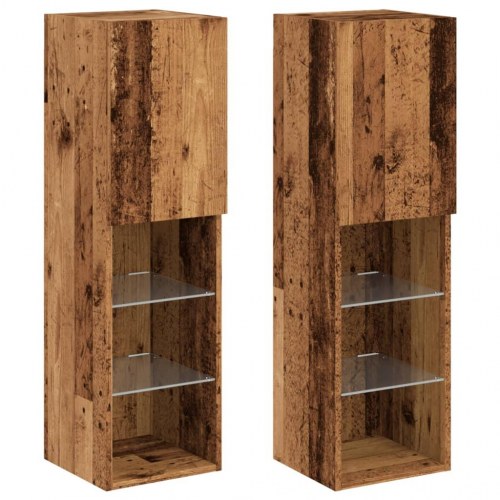 Tv-borde med LED-lys - 2 stk., 30,5 × 30 × 102 cm, gammelt trælook