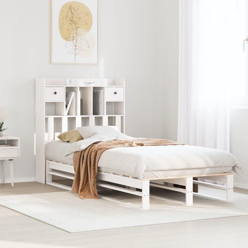 Seng med reol uden madras 90x200 cm massivt fyrretræ hvid