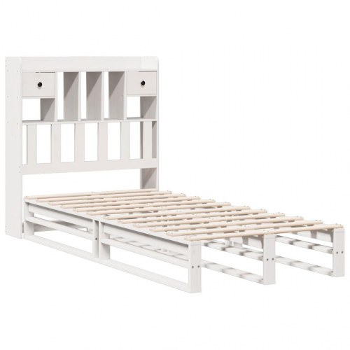 Seng med reolgavl uden madras 90 x 200 cm i massivt fyrretræ - hvid