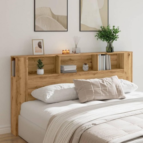 Sengegavl med opbevaring - egetræ, 200 × 18,5 × 102,5 cm, konstrueret træ