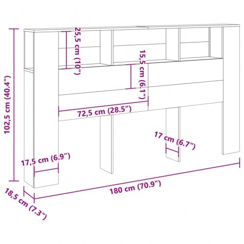 Sengegavl med opbevaring 180 × 18,5 × 102,5 cm - konstrueret træ, kunsteg