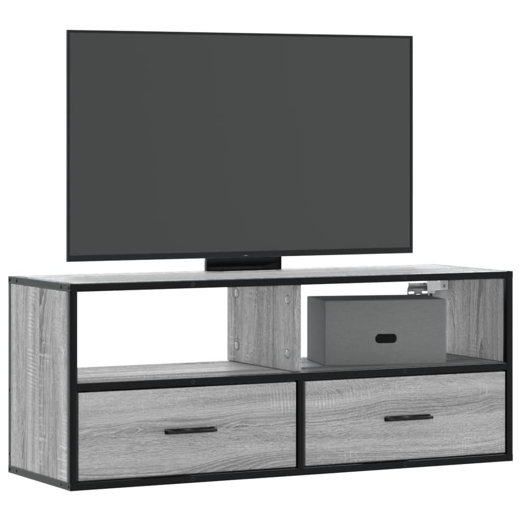 Tv Bord 100x31x39 5 Cm Konstrueret Træ Og Metal Grå Sonoma Eg