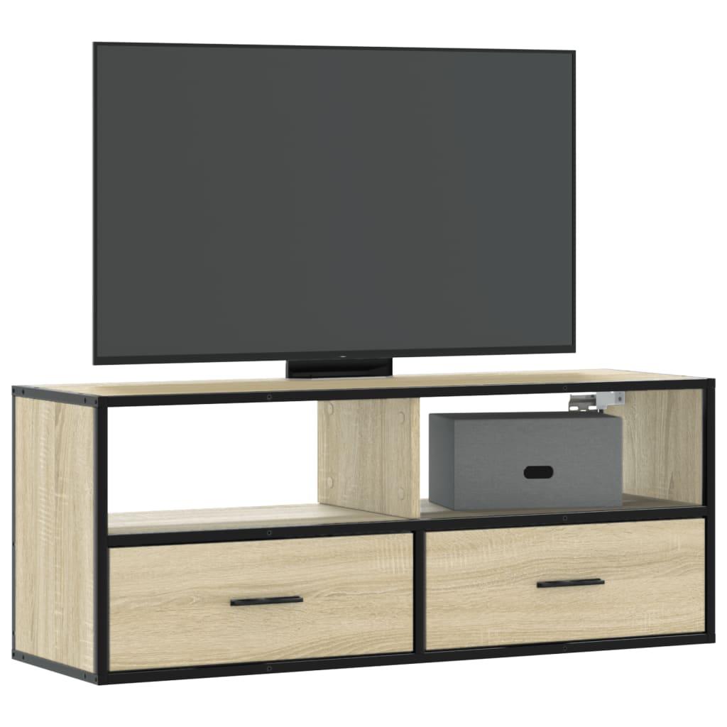 Tv Bord 100x31x39 5 Cm Konstrueret Træ Og Metal Sonoma Eg