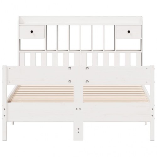 Seng med reol 135x190 cm - massivt fyrretræ, hvid