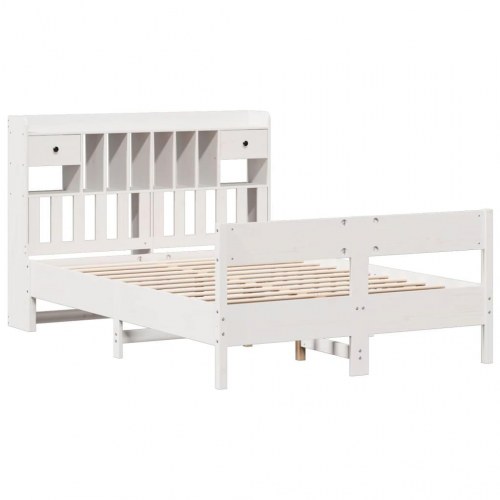 Seng med reol 135x190 cm - massivt fyrretræ, hvid