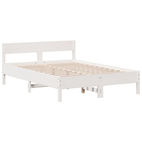 Seng med reol 135x190 cm - massivt fyrretræ, hvid