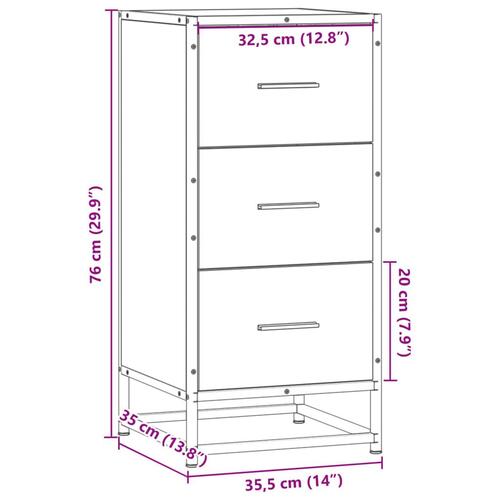 Skab 35,5x35x76 cm konstrueret træ og metal grå sonoma-eg