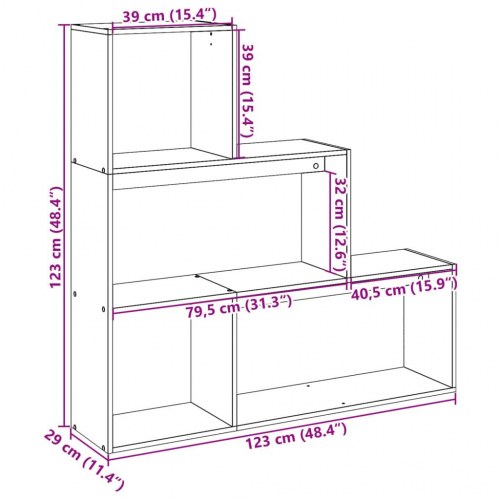 Bogreol/rumdeler i 3 niveauer - sort, 123 x 29 x 123 cm