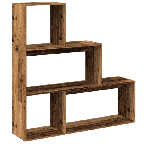 Bogreol/rumdeler med 3 niveauer 123 x 29 x 123 cm - antikt træ