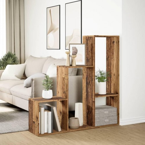 Bogreol/rumdeler med 3 niveauer 123 x 29 x 123 cm - antikt træ