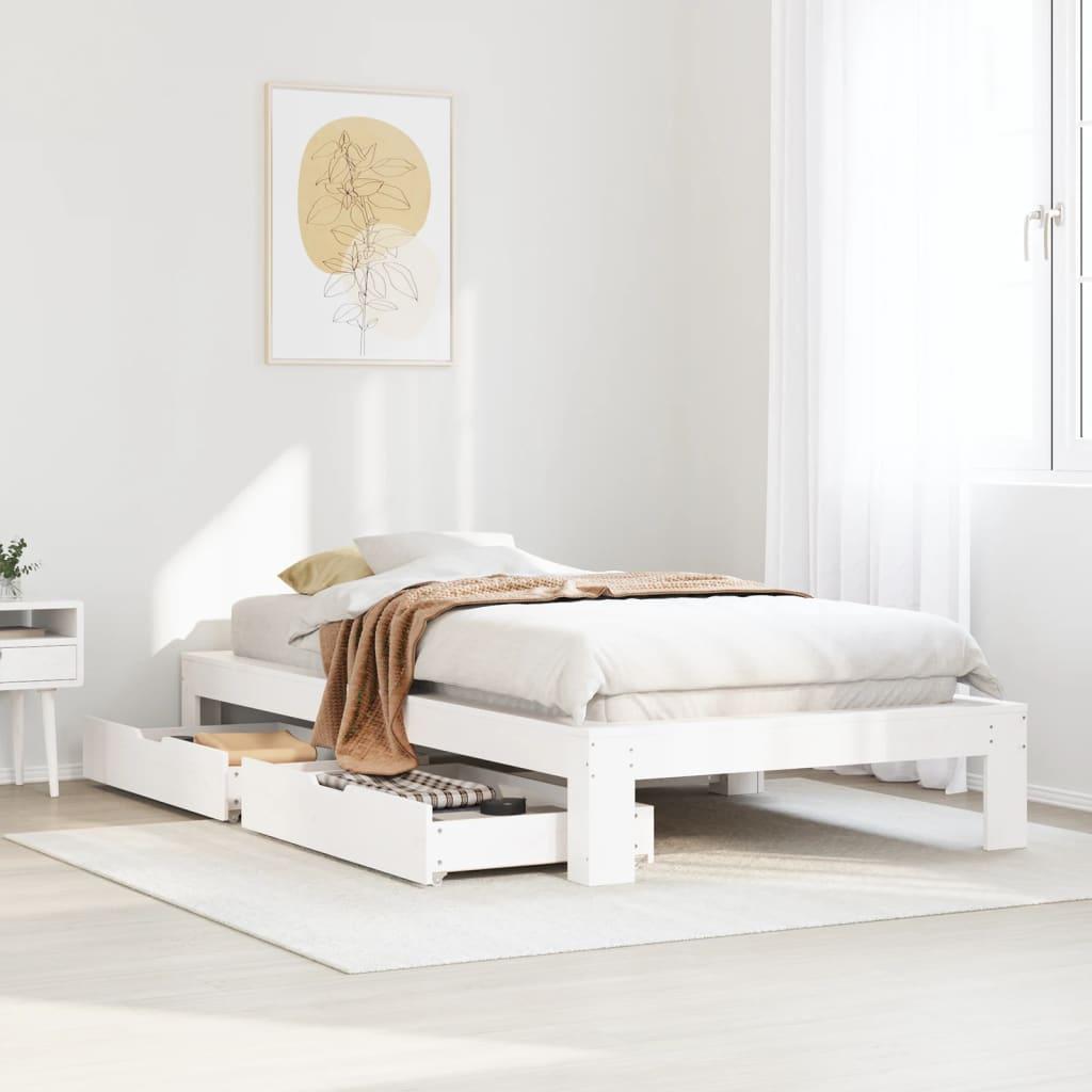 Sengeramme Uden Madras 200X200 Cm Massivt Fyrretræ Gyldenbrun - Hvid / 90 x 200 cm